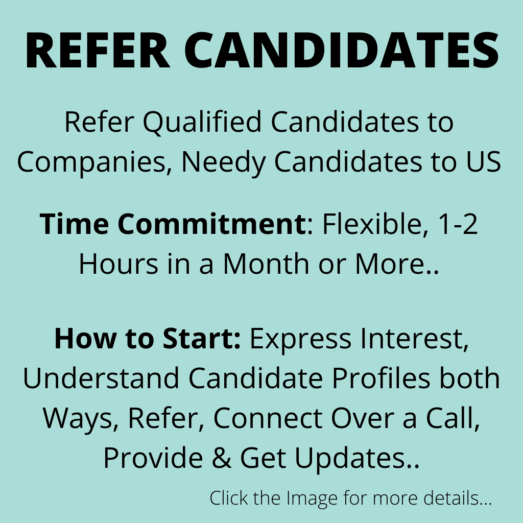 Make a Difference by Just 1-2 Hours in a Month by referring candidates for employment and needy ones for improvements specially Less Privileged and People with Disability